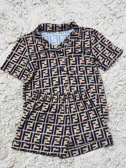 Детская пижамка из сатина шорты с рубашкой Коричневый р 122-128 Харьков - изображение 1