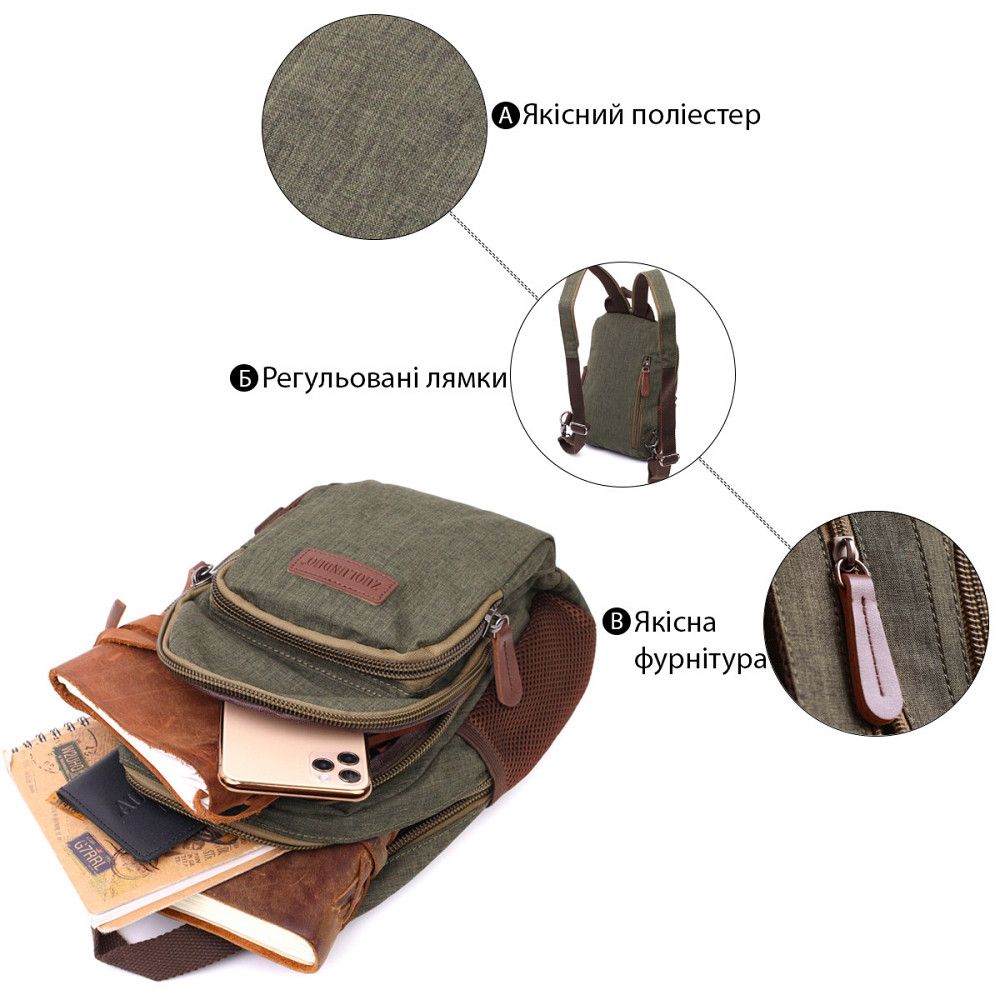 Практичний рюкзак з поліестру з великою кількістю кишень Vintage 22145 Оливковий Київ - фото 4