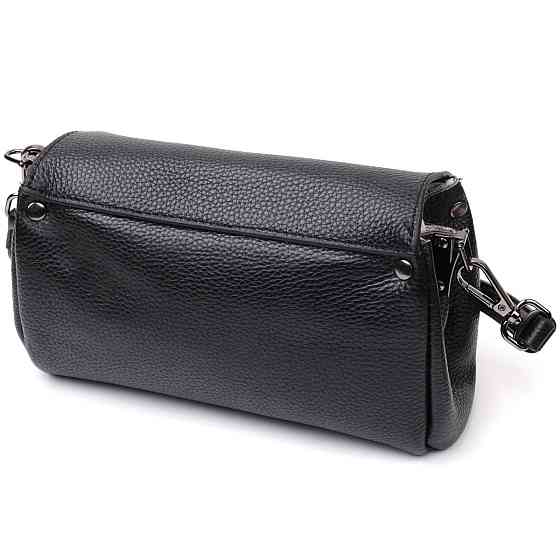 Жіноча шкіряна сумка із трикутним клапаном Чорна (Vintage) Київ