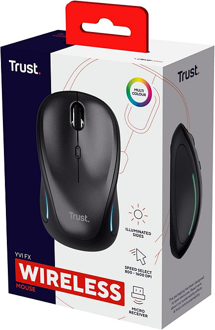 Миша Trust Yvi FX чорна бездротова USB 2.4GHz оптична 800/1600 DPI компактна з підсвіткою для ноутбука і ПК Київ - фото 7