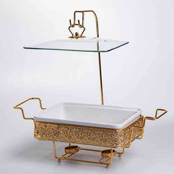 Yiwu Мармітниця настільна порцелянова 3.5 літра марміт прямокутний на підставці Білий із золото Коломыя