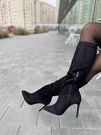 SANTINI Чоботи жіночі замшеві демісезонні весна-осінь на підборах чорні, натуральна замша р. 36 Коломыя