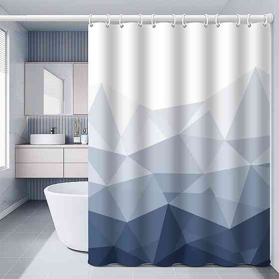 Шторка для ванной комнаты Bathlux 180 x 180 см с водоотталкивающим покрытием, белая с синим принтом Каменец-Подольский