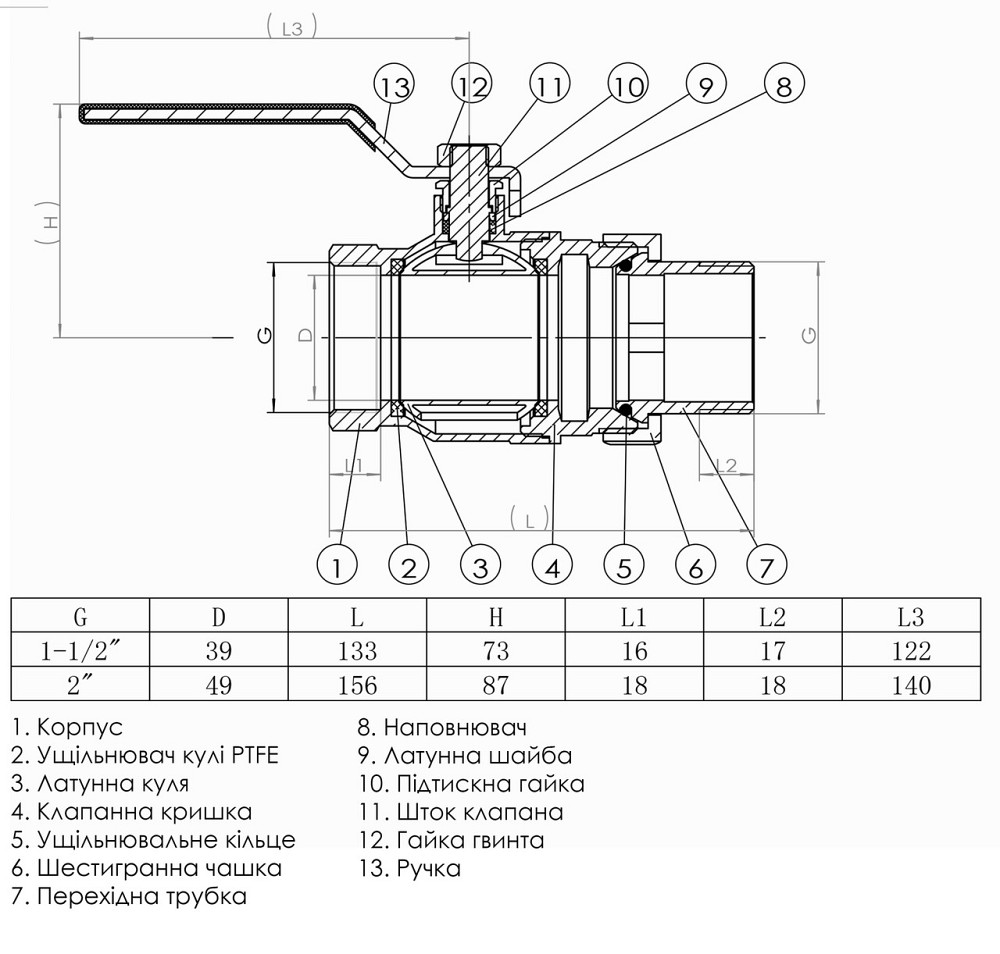 Кран шаровый прямой с американкой SOLOMON 1 1/2″ УСИЛЕННЫЙ 0021042 (000015717) Киев - изображение 4