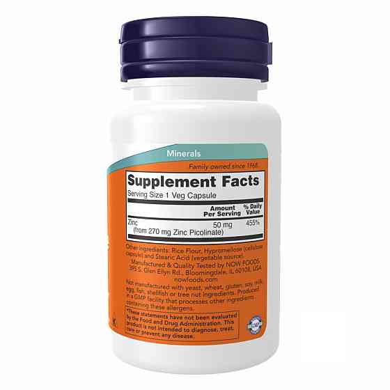 Пиколинат цинка Now Foods Zinc Picolinate 50 mg 60 раст капс Киев
