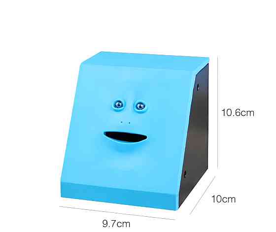 Копилка жующая монеты Facebank синяя — оригинальная копилка с движущимся лицом, поедающая монеты, 10×10 см Киев