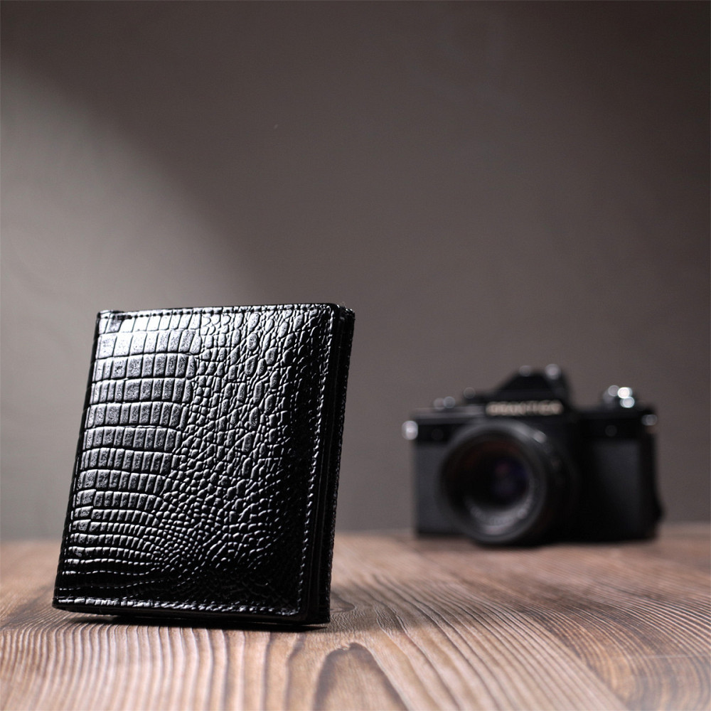 Женский компактный кошелек из натуральной лакированной кожи ST Leather 22688 Черный Киев - изображение 10