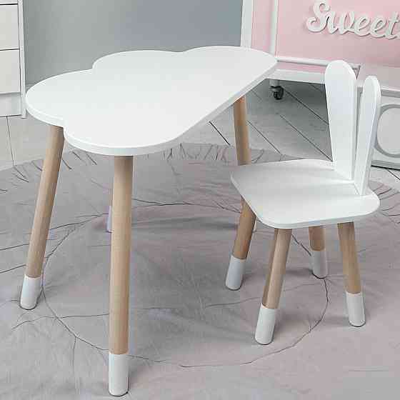 Білий набір меблів стіл та стілець, дитячий столик хмарка 46х70х40 і стільчик зайчик 26х26х24 для гри, малювання, навчання Київ