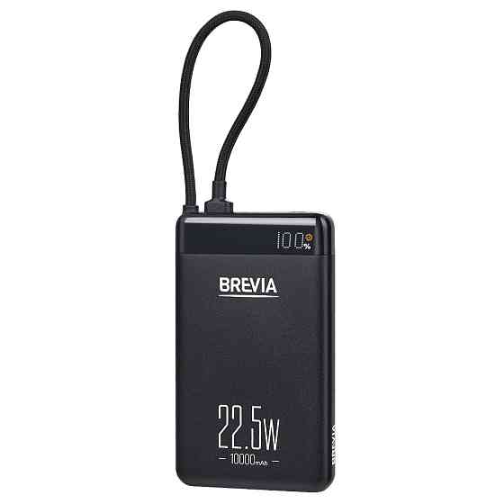Повербанк (Power Bank) Brevia ePower 10000mAh 22,5W SuperSlim LCD черный металлик + кабель Львов