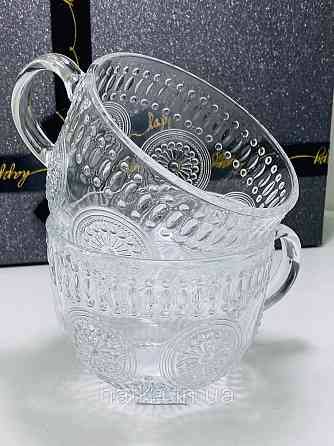 Набір кухлів чайний 6 шт Olens "Ковентрі" 400 мл скло прозоре вінтаж для дому ресторану Київ