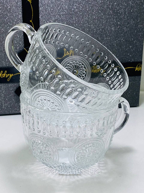 Набір кухлів чайний 6 шт Olens "Ковентрі" 400 мл скло прозоре вінтаж для дому ресторану Київ - фото 3