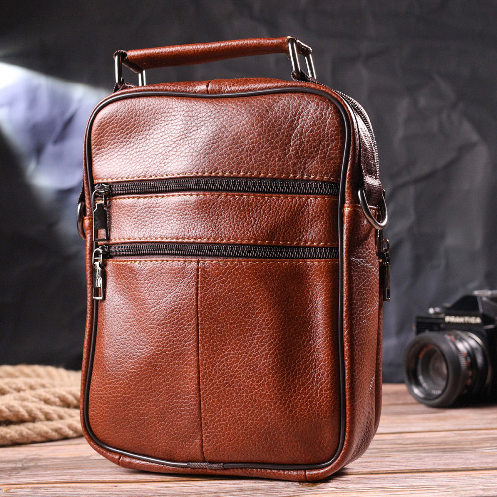 Відмінна чоловіча сумка з ручкою шкіряна 21277 Vintage Руда Київ - фото 2