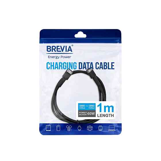Кабель Brevia Type-C to Type-C 60W 1м, чорний ZIP (53100BCCZ1) Львів