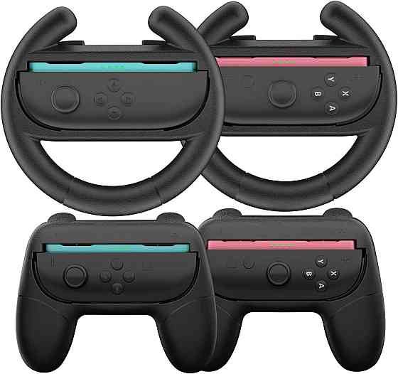 Кермо HEYSTOP 4-in-1 для Nintendo Switch 2 Joy-Con Grip чорний комплект 2 керма+2 ручки для Mario Kart 8 Deluxe Київ