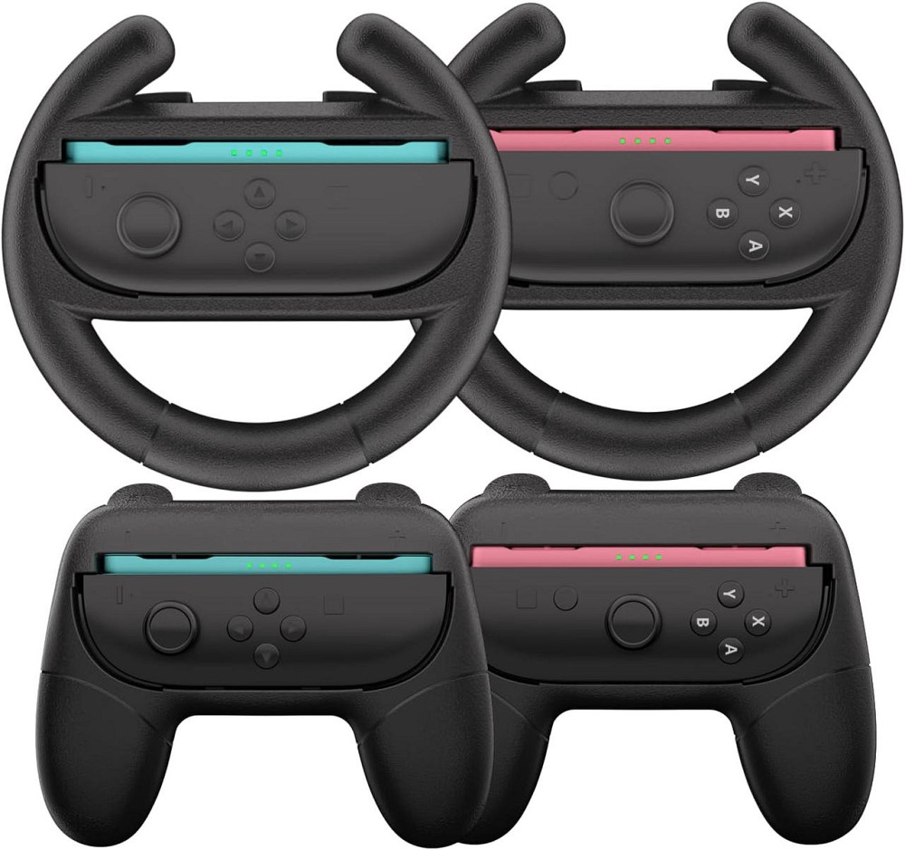 Кермо HEYSTOP 4-in-1 для Nintendo Switch 2 Joy-Con Grip чорний комплект 2 керма+2 ручки для Mario Kart 8 Deluxe Київ - фото 1