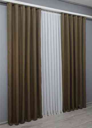 Комплект готовых штор VR-Textil Лен Мешковина № 1476ш Коричневый 150х270 см 2 шт (33-0792) Киев