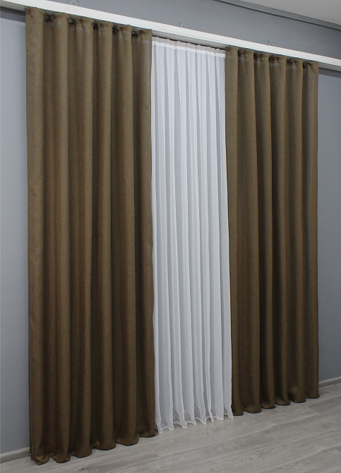 Комплект готовых штор VR-Textil Лен Мешковина № 1476ш Коричневый 150х270 см 2 шт (33-0792) Киев - изображение 4