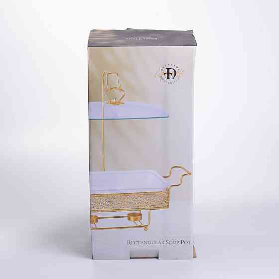 Yiwu Мармітниця настільна порцелянова 3.5 літра марміт прямокутний на підставці Білий із золото Коломыя