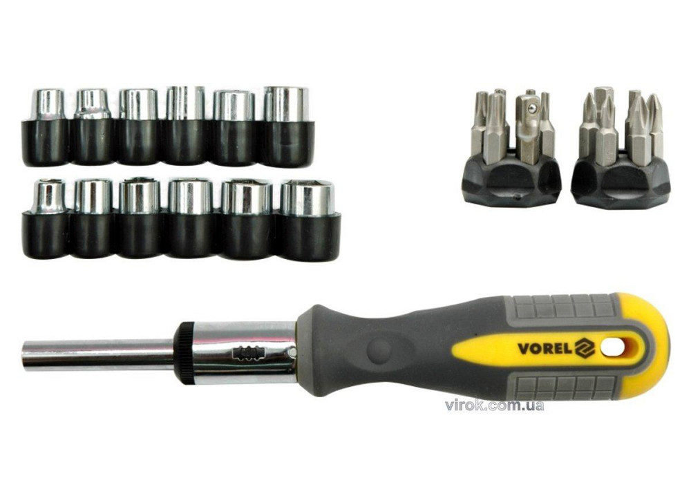 Викрутка VOREL з тріщаткою, торцевими головками і викрутковими насадками, набір 29 шт. [6/24] Одесса - изображение 1