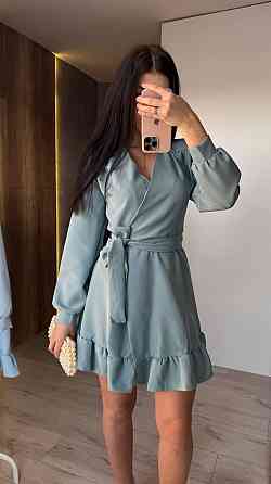 Женское романтическое платье на запах костюмка Бирюзовый Одесса