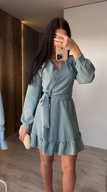 Женское романтическое платье на запах костюмка Бирюзовый Одесса - изображение 6
