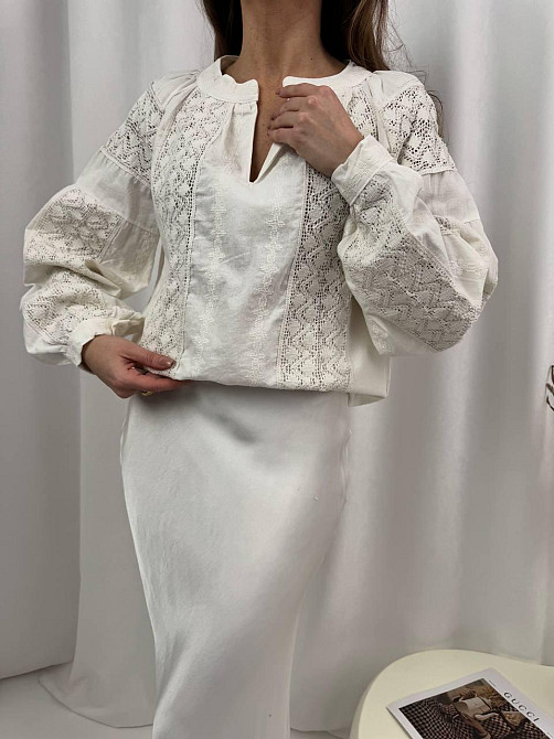 Женская белая современная вышиванка 80% хлопок, 20% полиэстер. 46 Одесса - изображение 8