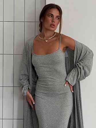 Женский базовый костюм двойка: платье + кардиган турецкая вискоза Серый, 46/48 Одесса