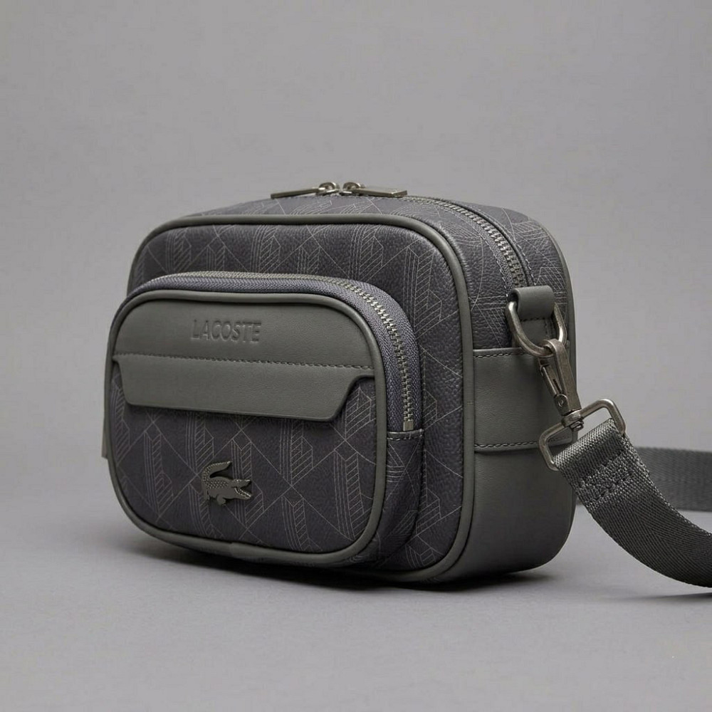 Чоловіча брендова сумка, борсетка на плече Лакоста, Lacoste (3651) grey Київ - фото 4
