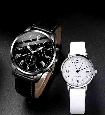 Подарочный набор для мужчин и женщин 2 парные часы с 2 ожерельем серце диам 4см длин 24см шир 2см черно-белый Киев