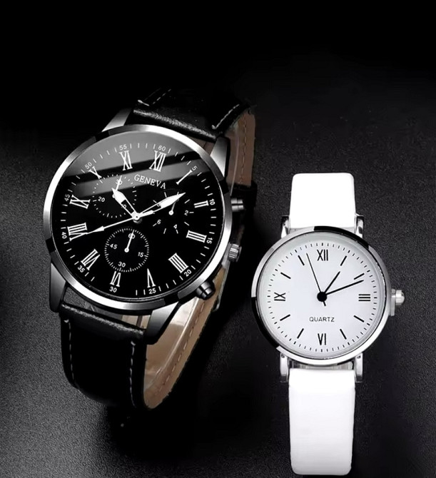 Подарочный набор для мужчин и женщин 2 парные часы с 2 ожерельем серце диам 4см длин 24см шир 2см черно-белый Киев - изображение 5