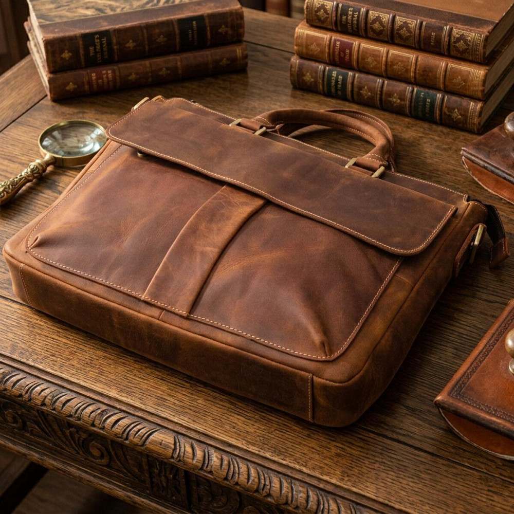 Чоловічий шкіряний портфель для документів ноутбука та роботи Vintage 22673 Коричневий Київ - фото 14