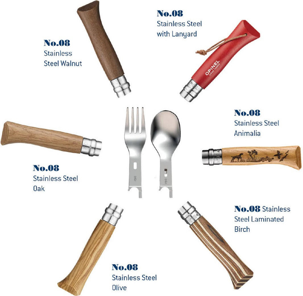 Набор Ложка - Вилка + салфетка из микрофибры для Opinel No.8 