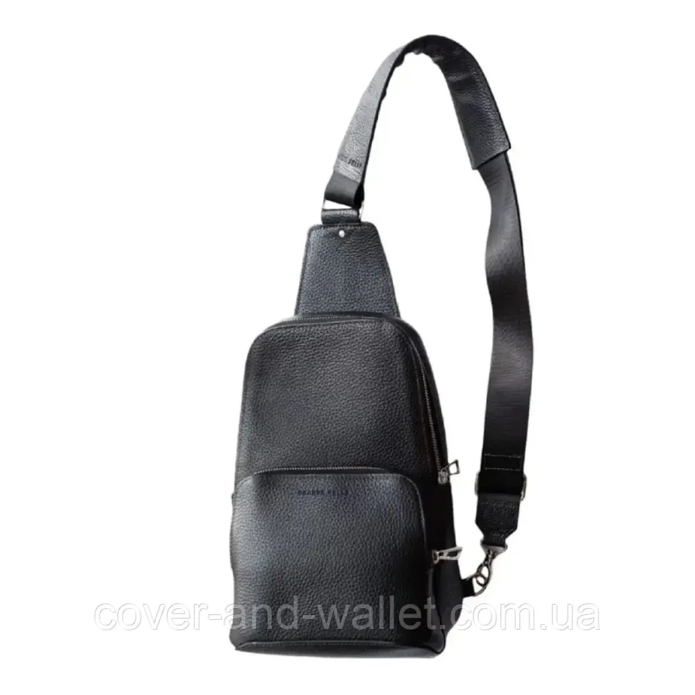 Мужская нагрудная сумка слинг из натуральной кожи черного цвета Grande Pelle 723710 Киев - изображение 7