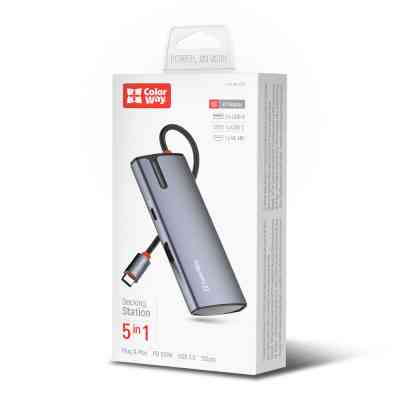 Порт-репликатор ColorWay Docking Station USB-C 5-в-1 Type C PD 100W/USB3.0х3/HDMI 4К (CW-HUB01) Винница