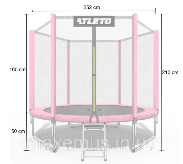 Батут Atleto Pro 252 см (8 ft) розовый с защитной сеткой и лестницей детский садовый батут Мостиска - изображение 8