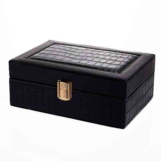 Скринька для прикрас з еко шкіри 10 відділень з дзеркалом 20×14×8 см Чорний HP-5-19B Коломыя