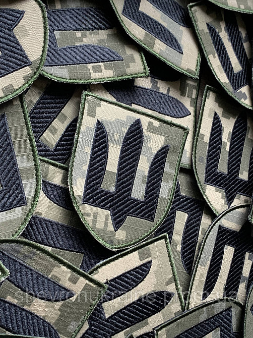 Шеврон Інженерні війська ЗСУ. Чорний тризуб на пікселі. (Форма щит. На липучці) Розмір 8x7см Київ - фото 2