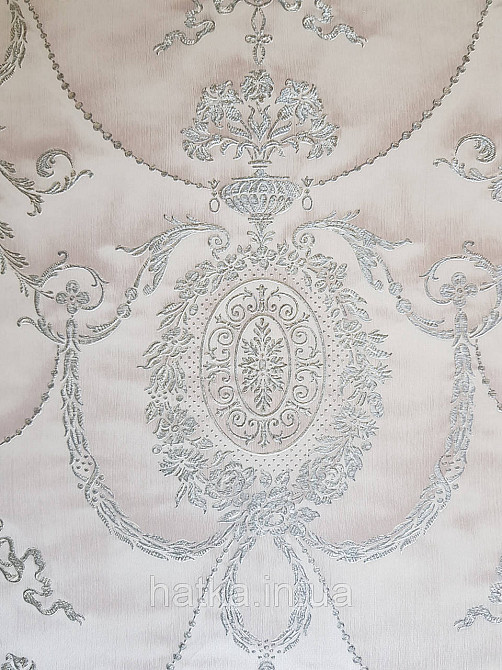 Шпалери вінілові на флізеліні Rasch Trianon Xlll 0.53х10 класика структурні вензелю розетки срібло на рожевому Київ - фото 3