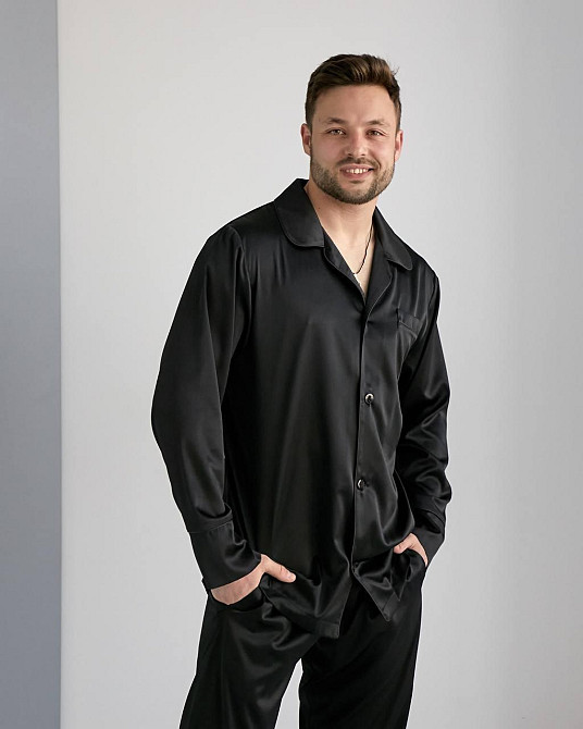 Мужская пижама шелк Черный XL Харьков - изображение 4