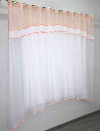 Кухонная гардина VR-Textil № 036к арка белый с персиковым 280х170 см (52-0399) Киев