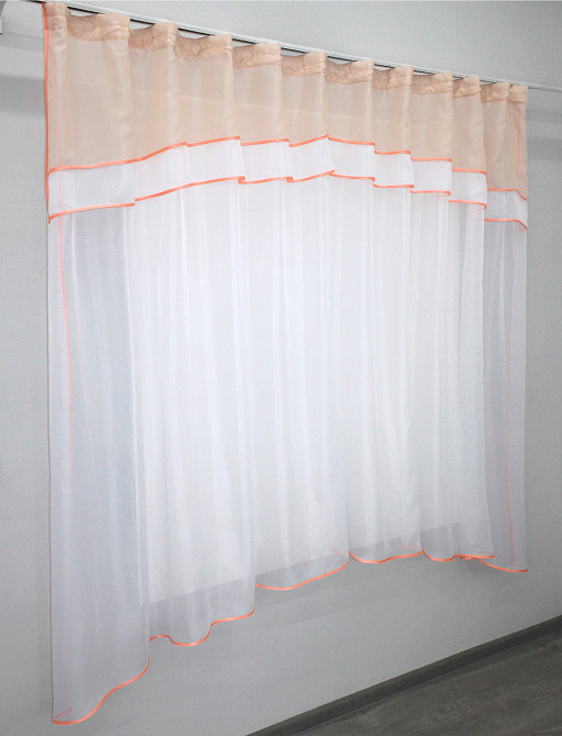 Кухонная гардина VR-Textil № 036к арка белый с персиковым 280х170 см (52-0399) Киев - изображение 2