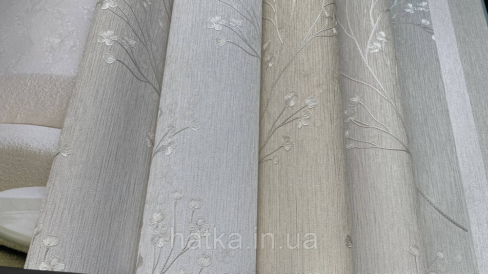 Шпалери вінілові на флізеліні Grandeco Anita 1,06х10 гілки квіти екостиль сірі Київ - фото 6