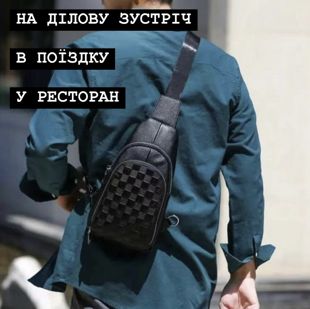 Брендова чоловіча нагрудна сумка рюкзак-слінг із натуральної шкіри молодіжна шкіряна чорна сумочка на плече Tiding Bag Київ - фото 4