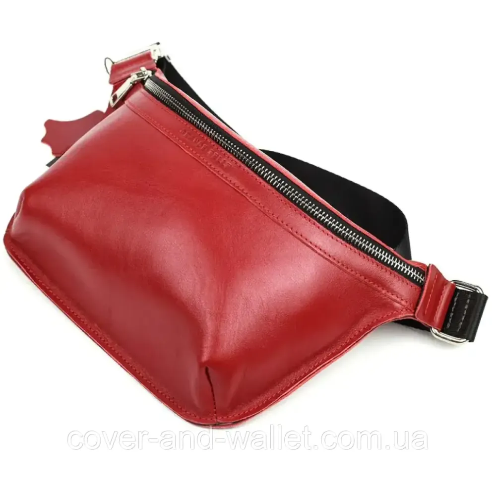 Женская поясная сумка бананка красного цвета из итальянской кожи Grande Pelle 743660 Киев - изображение 3