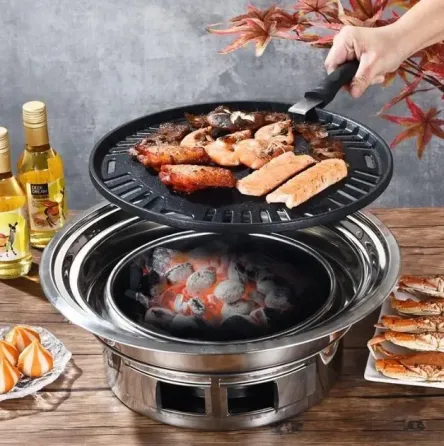 Гриль с антипригарным покрытием / Корейский гриль для барбекю / Портативная гриль-печь из нержавеющей стали для барбекю 34см Коломыя