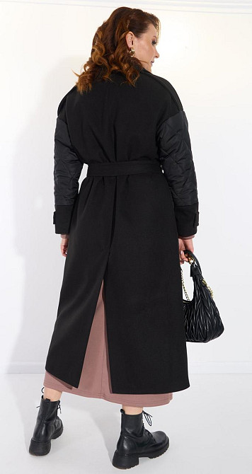 Комбіноване чорне пальто Київ - фото 3