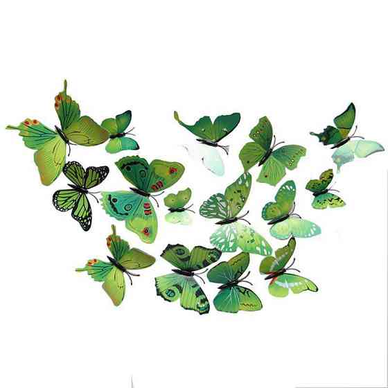 Зелені метелики на магніті - у наборі 12шт. різних розмірів, пластик, в набір також входить скотч Київ