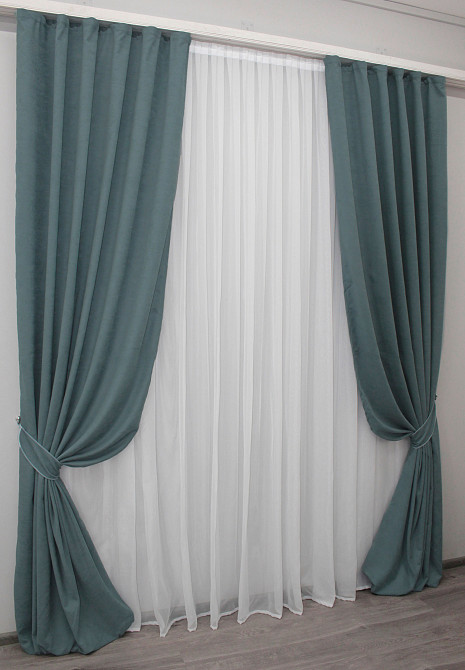 Комплект готових штор VR-Textil Мікровелюр SPARTA № 965ш Сіро-блакитний 150х285 см 2 шт (30-764) Київ - фото 2