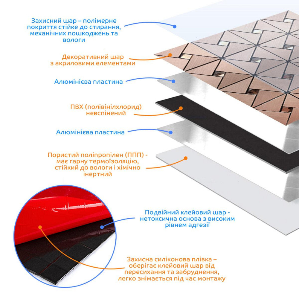 Самоклеюча алюмінієва плитка 300х300х3мм Мідна зі стразами SW-00001416 (D) Дніпро - фото 2