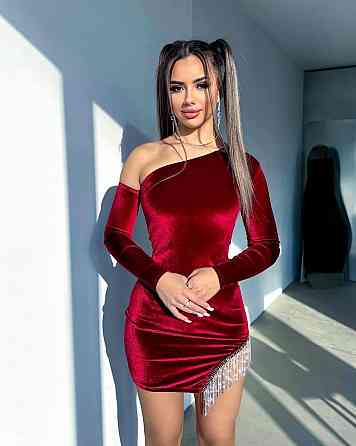 Жіноче стильне святкове мініплаття з королівського оксамиту Бургунді, 42/44 Одеса